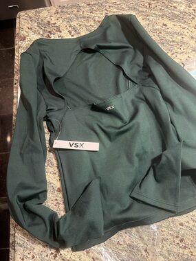 VSX Forest Green Long Sleeve Performance Top XS Victoria's Secret sport cut out